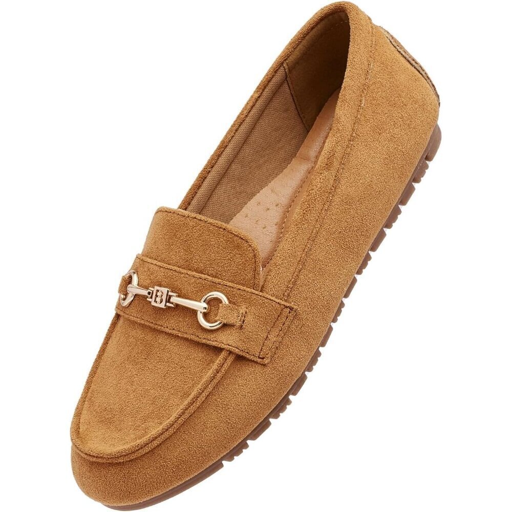 Women's Tan Suede Arch Support Casual Slip on Comfort Dressy Penny Loafers